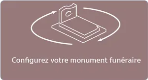 Icône de configurateur de monument funéraire 3D avec flèches de rotation sur fond marron.